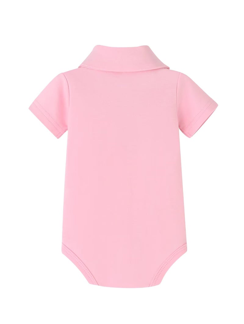 Teach Leanbh Baby Boys Pure Color Cotton Short Long Sleeve Polo Bodysuit 3-24 Months (Pink, 12 Months) - Image 2